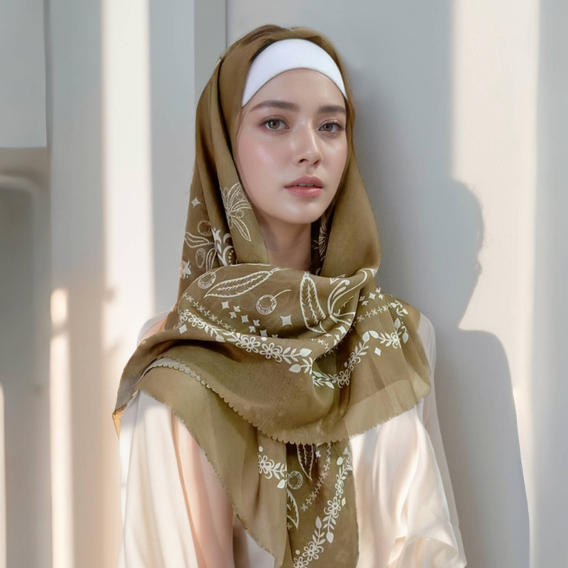 Șal pătrat din fir Bali, cu imprimeu floral, tricotat warp-knit, accesoriu decorativ, Primăvara 2024