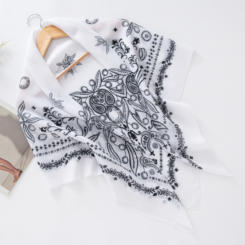 Șal pătrat din fir Bali, cu imprimeu floral, tricotat warp-knit, accesoriu decorativ, Primăvara 2024