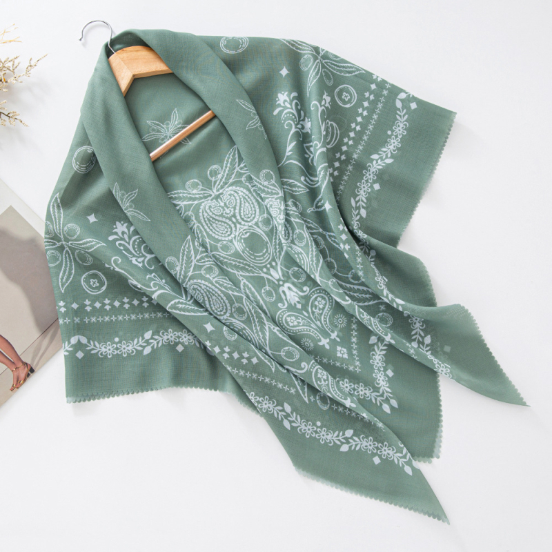 Șal pătrat din fir Bali, cu imprimeu floral, tricotat warp-knit, accesoriu decorativ, Primăvara 2024