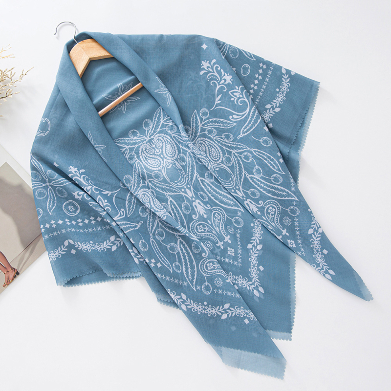 Șal pătrat din fir Bali, cu imprimeu floral, tricotat warp-knit, accesoriu decorativ, Primăvara 2024