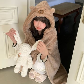 Karikatuurkapuutsiga kate, unisex polüester, warp-knit kangas, soe sügisel-talvel