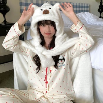 Karikatuurkapuutsiga kate, unisex polüester, warp-knit kangas, soe sügisel-talvel