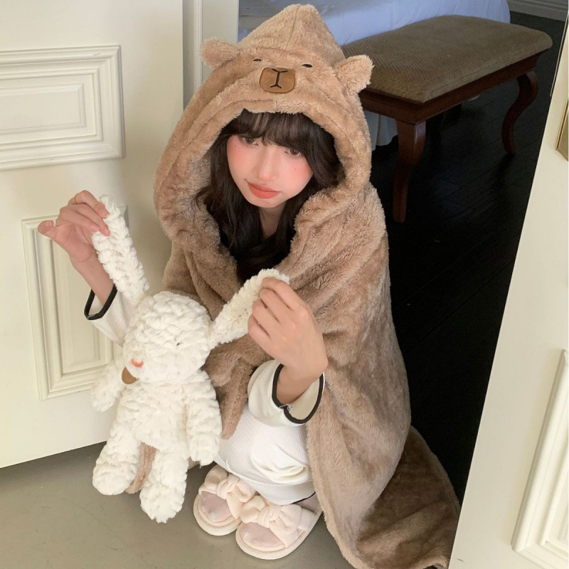 Karikatuurkapuutsiga kate, unisex polüester, warp-knit kangas, soe sügisel-talvel