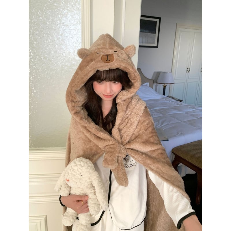 Karikatuurkapuutsiga kate, unisex polüester, warp-knit kangas, soe sügisel-talvel