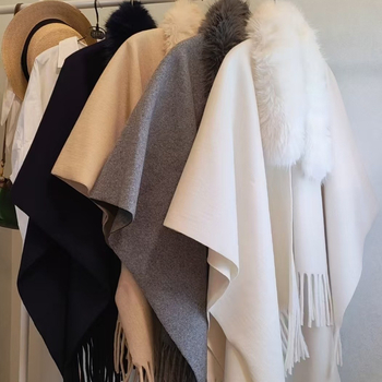 Šal za jesen-zimu od akrila/umjetne vune, s odvojivim umjetnim krznom, jednobojni uzorak, zadržava toplinu, završna obrada tie-dye