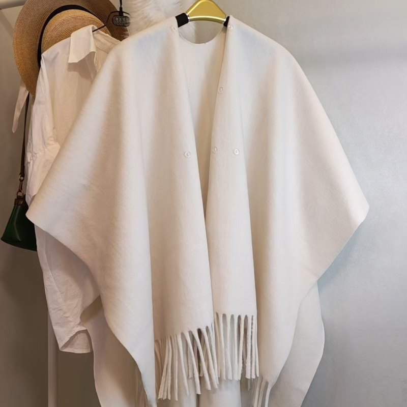 Šal za jesen-zimu od akrila/umjetne vune, s odvojivim umjetnim krznom, jednobojni uzorak, zadržava toplinu, završna obrada tie-dye