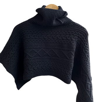 Ženski pleteni pončo s visokim ovratnikom – warp-knit, monokromatski uzorak, za zimu, proljeće i jesen