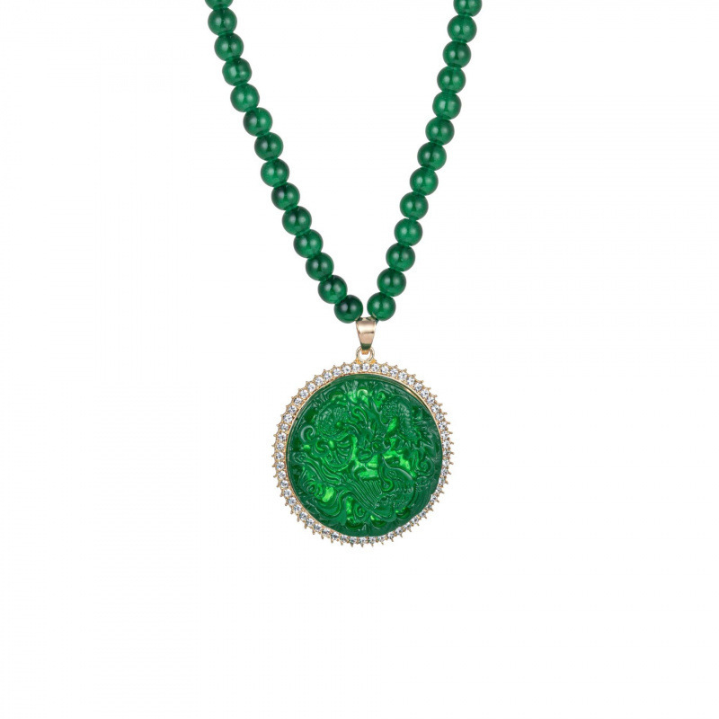 Sievietēm kaklarota ar pūķa un feniksa motīvu, sakausējuma garā džemperķēde ar Liuli kulonu, ģeometrisks plaid raksts