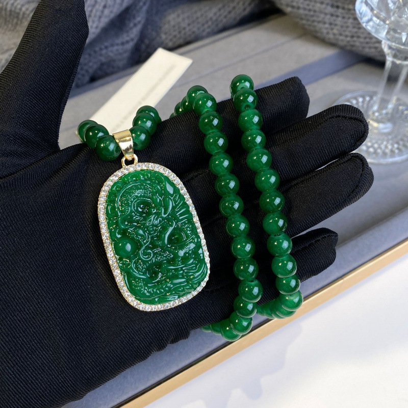 Sievietēm kaklarota ar pūķa un feniksa motīvu, sakausējuma garā džemperķēde ar Liuli kulonu, ģeometrisks plaid raksts