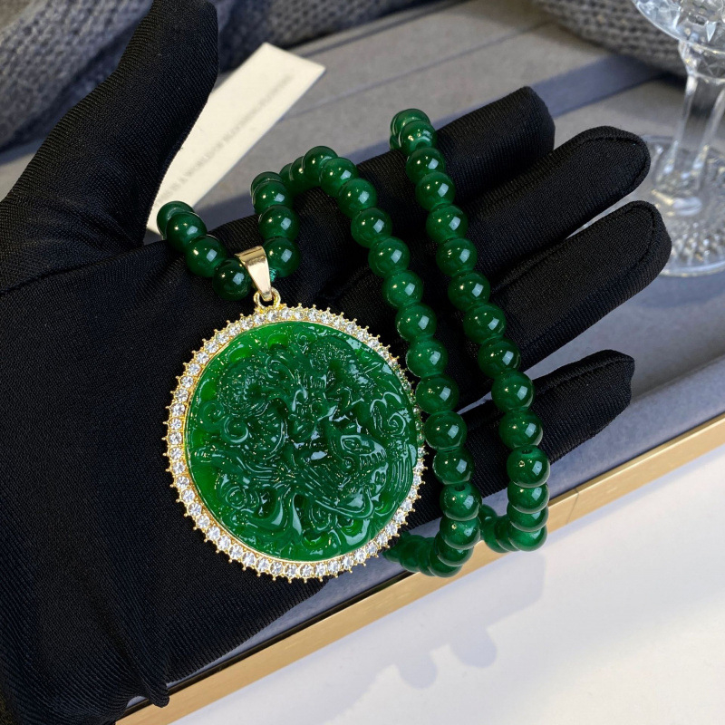 Sievietēm kaklarota ar pūķa un feniksa motīvu, sakausējuma garā džemperķēde ar Liuli kulonu, ģeometrisks plaid raksts