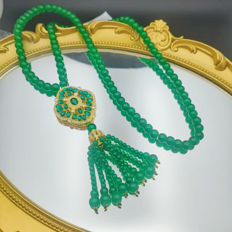 Sievietēm kaklarota ar pūķa un feniksa motīvu, sakausējuma garā džemperķēde ar Liuli kulonu, ģeometrisks plaid raksts