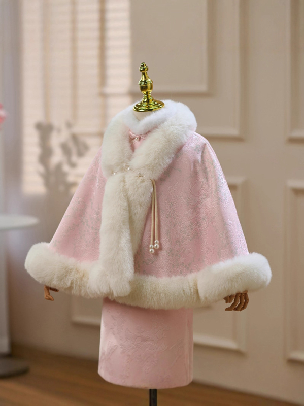 Bērnu pelerīne ar kapuci, bieza ziemas jaka ar fleece iekšējo oderi, poliestera audums ar kokvilnas odere, meitenēm