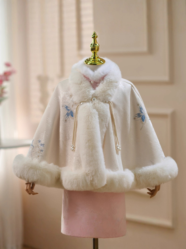 Bērnu pelerīne ar kapuci, bieza ziemas jaka ar fleece iekšējo oderi, poliestera audums ar kokvilnas odere, meitenēm