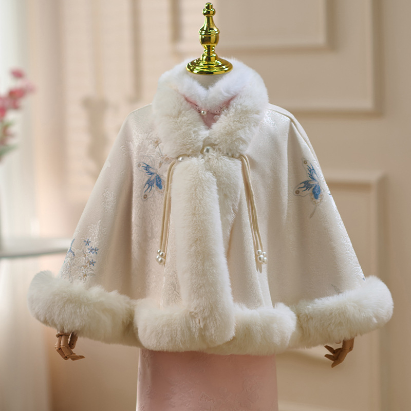 Bērnu pelerīne ar kapuci, bieza ziemas jaka ar fleece iekšējo oderi, poliestera audums ar kokvilnas odere, meitenēm