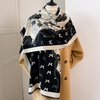 Šál s strapcami – unisex, polyesterové vlákno, warp tkanie, tlač, jeseň