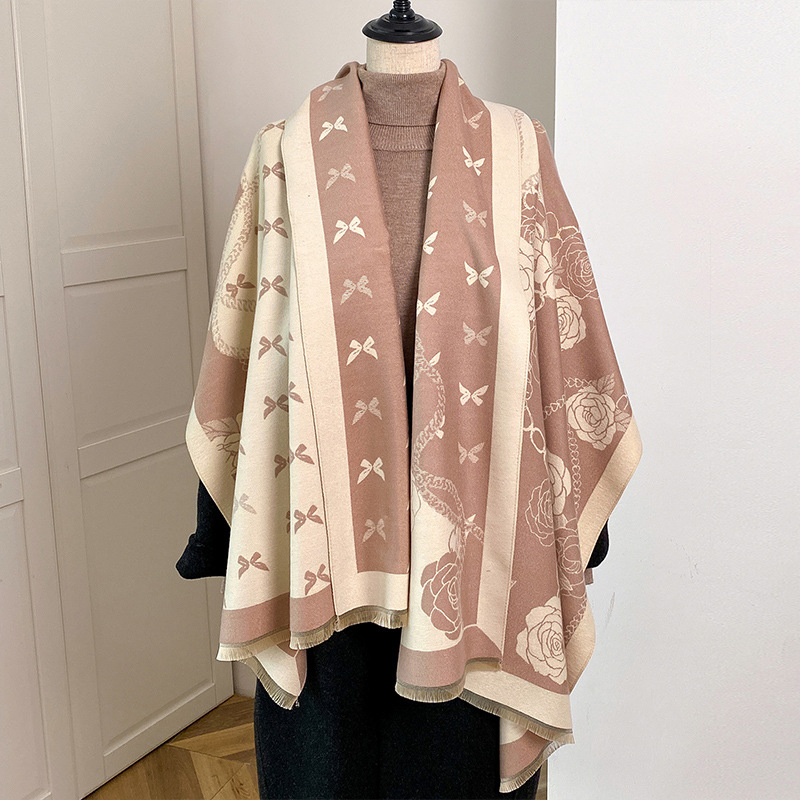 Šál s strapcami – unisex, polyesterové vlákno, warp tkanie, tlač, jeseň