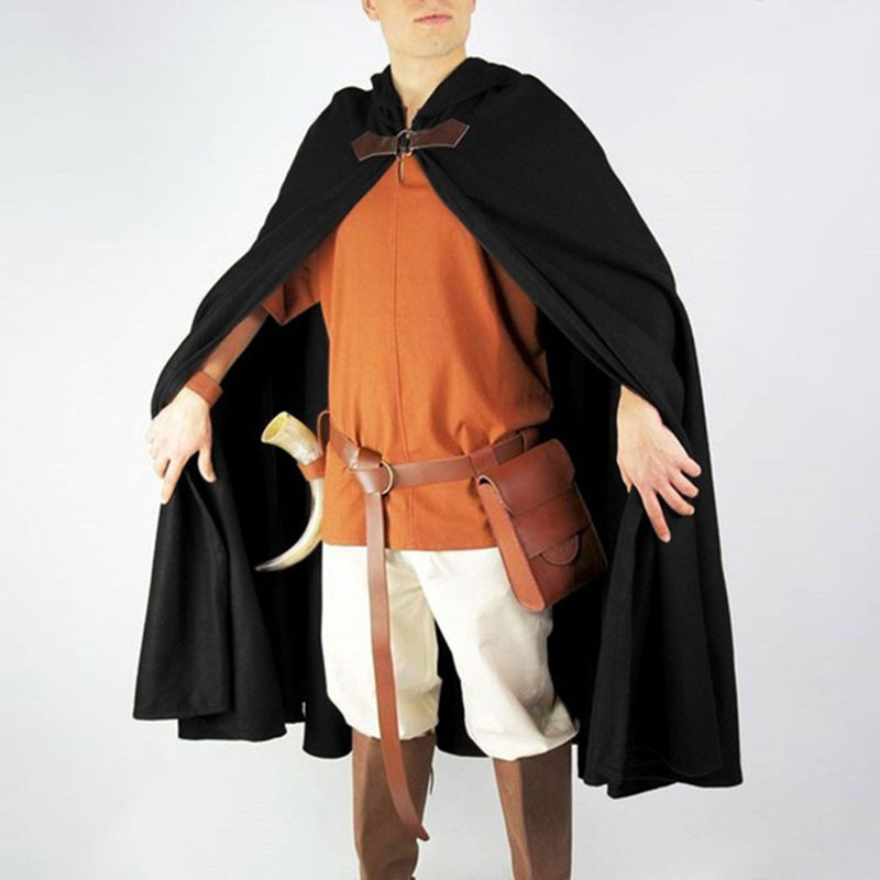 Piratski kapuljačasti kaput za cosplay – srednjovjekovni stil, baršun, pulover stil, topao, jednadobojna boja, obična tkanina – pogodan za zimu, proljeće, jesen