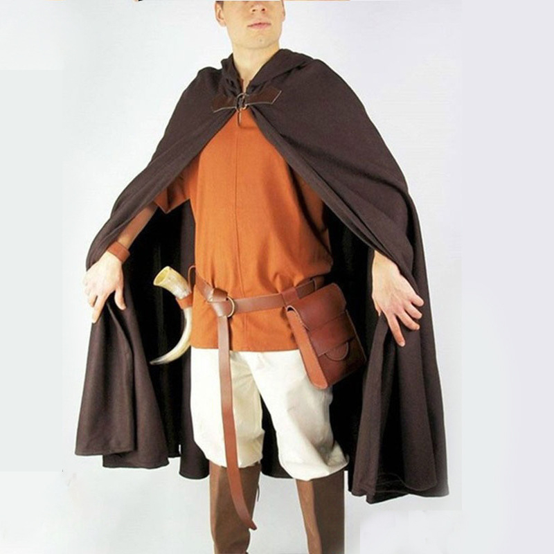 Piratski kapuljačasti kaput za cosplay – srednjovjekovni stil, baršun, pulover stil, topao, jednadobojna boja, obična tkanina – pogodan za zimu, proljeće, jesen