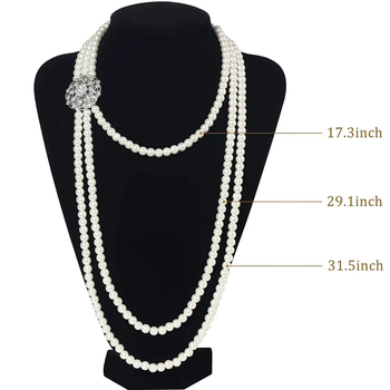 Naiste ehted komplekt: pikk kolme-kihiline kaelakee ja kõrvarõngad tehislike pärlite ja kristallidega, geomeetriline disain; Materjal: pärl; Ieklaed: sulam tehislike kividega; 2024 kevad