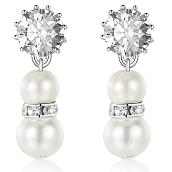 Naiste ehted komplekt: pikk kolme-kihiline kaelakee ja kõrvarõngad tehislike pärlite ja kristallidega, geomeetriline disain; Materjal: pärl; Ieklaed: sulam tehislike kividega; 2024 kevad