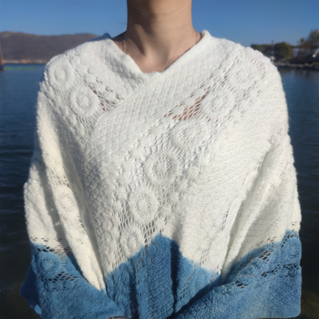 Vlnený dlhý šál‑deka, retro etnický štýl, ručné háčkovanie tkanie, tie-dye farbenie, udrží v teple
