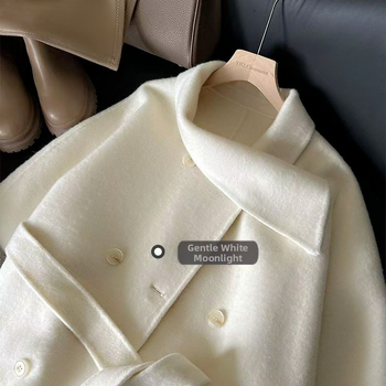 Moterų vilnos paltas su kašmyro mišiniu, vidutinio ilgio, korejiško stiliaus, užsegimas trimis mygtukais.