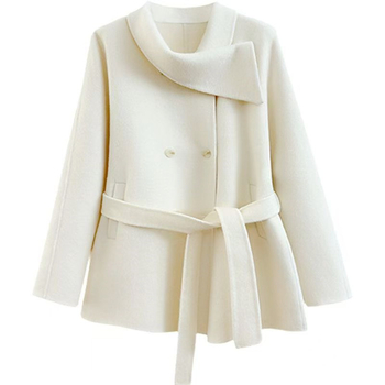 Moterų vilnos paltas su kašmyro mišiniu, vidutinio ilgio, korejiško stiliaus, užsegimas trimis mygtukais.