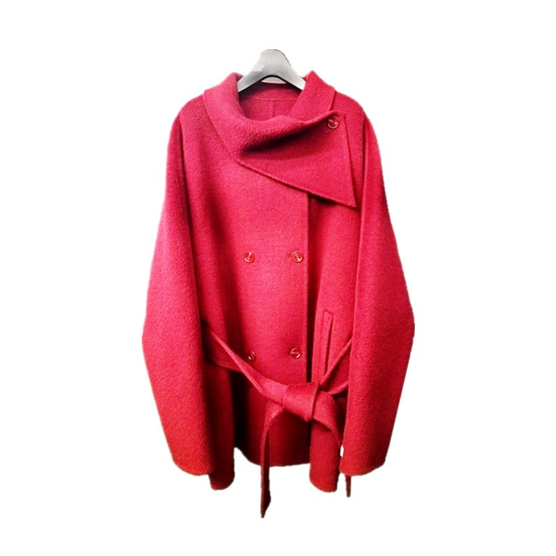 Moterų vilnos paltas su kašmyro mišiniu, vidutinio ilgio, korejiško stiliaus, užsegimas trimis mygtukais.