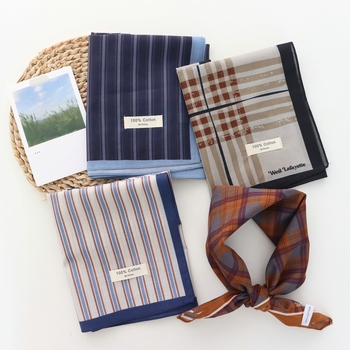 Pamučni kvadratni šal s prugama (100% pamučna tkanina, Svježi i slatki stil, Tisak, Proljeće 2025)