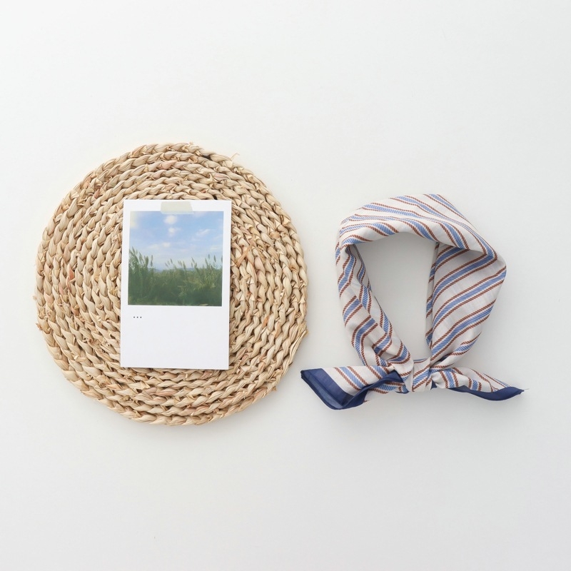 Pamučni kvadratni šal s prugama (100% pamučna tkanina, Svježi i slatki stil, Tisak, Proljeće 2025)