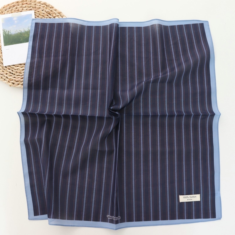 Pamučni kvadratni šal s prugama (100% pamučna tkanina, Svježi i slatki stil, Tisak, Proljeće 2025)