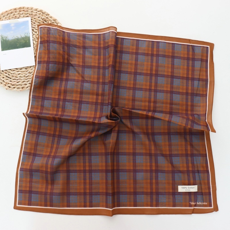 Pamučni kvadratni šal s prugama (100% pamučna tkanina, Svježi i slatki stil, Tisak, Proljeće 2025)