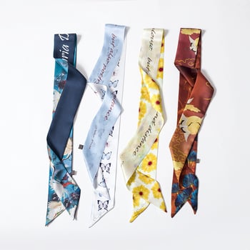 CHEBOTOVA 100% копринен шал – дълга тънка лента за коса и дръжка на чанта, Crepe тъкан, съдържание на коприна над 96%