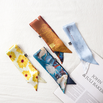 CHEBOTOVA 100% копринен шал – дълга тънка лента за коса и дръжка на чанта, Crepe тъкан, съдържание на коприна над 96%