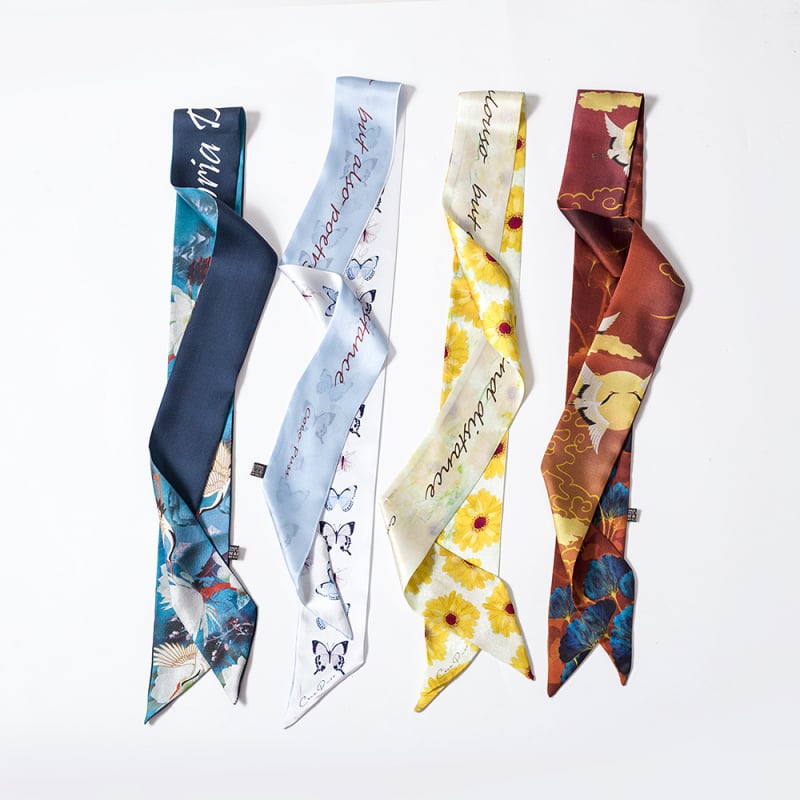 CHEBOTOVA 100% копринен шал – дълга тънка лента за коса и дръжка на чанта, Crepe тъкан, съдържание на коприна над 96%