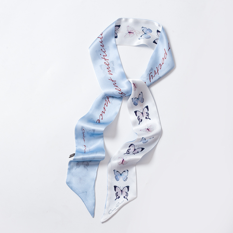 CHEBOTOVA 100% копринен шал – дълга тънка лента за коса и дръжка на чанта, Crepe тъкан, съдържание на коприна над 96%