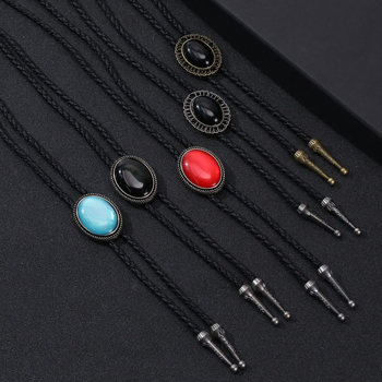 Pikk kaelakee kivipendliga, geomeetriline sulam lüli, retro stiil, unisex