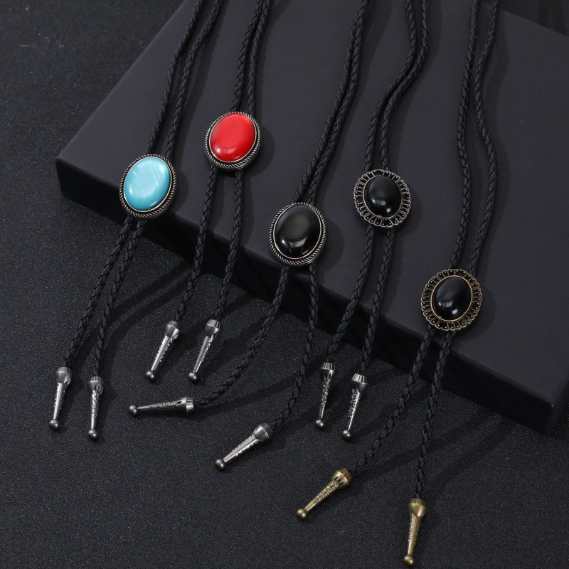 Pikk kaelakee kivipendliga, geomeetriline sulam lüli, retro stiil, unisex