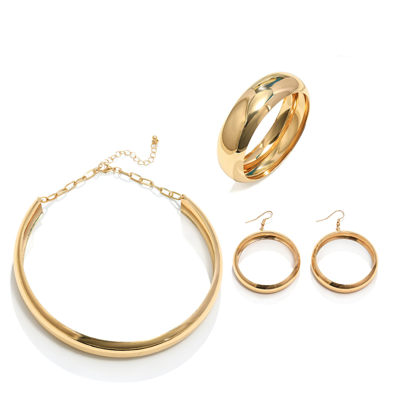 Set naušnica od zlitine, elektroplatiniranje, oblik jednostavnog kruga, uključuje naušnice, ogrlicu i narukvice, uzorci Ljubav / Kap / Zvono