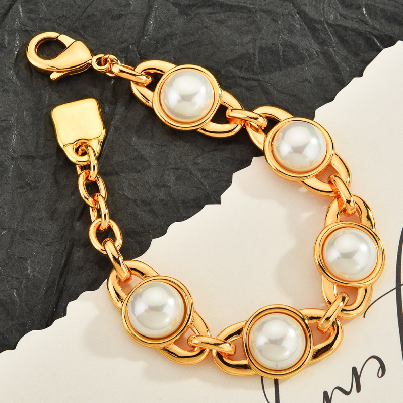 Set ogrlice i narukvice s perlama, geometrijski privjesak, lanac s perlicama, 18K zlatni privjesak