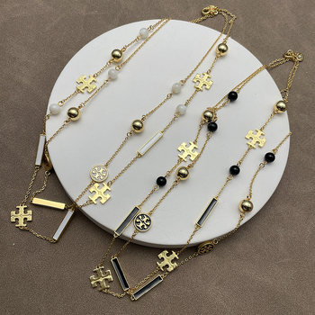 Set ogrlice i narukvice s dvostrukim T logom, emajl, bakar, elektroplatina, O-ogrlica, rhinestones privjesak
