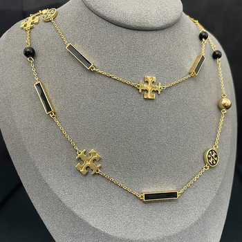 Set ogrlice i narukvice s dvostrukim T logom, emajl, bakar, elektroplatina, O-ogrlica, rhinestones privjesak