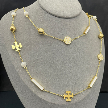 Set ogrlice i narukvice s dvostrukim T logom, emajl, bakar, elektroplatina, O-ogrlica, rhinestones privjesak