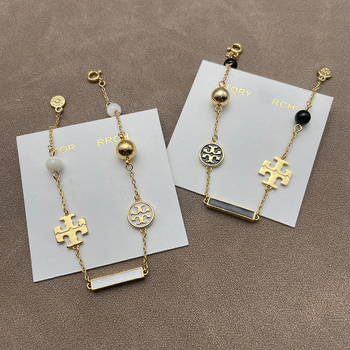 Set ogrlice i narukvice s dvostrukim T logom, emajl, bakar, elektroplatina, O-ogrlica, rhinestones privjesak