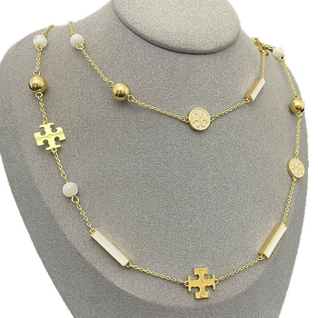 Set ogrlice i narukvice s dvostrukim T logom, emajl, bakar, elektroplatina, O-ogrlica, rhinestones privjesak