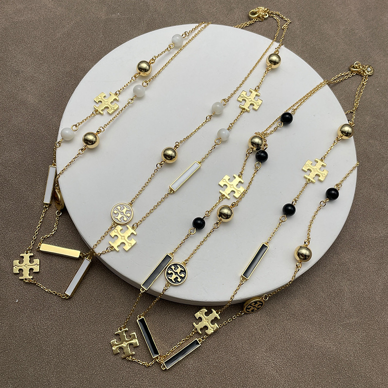 Set ogrlice i narukvice s dvostrukim T logom, emajl, bakar, elektroplatina, O-ogrlica, rhinestones privjesak