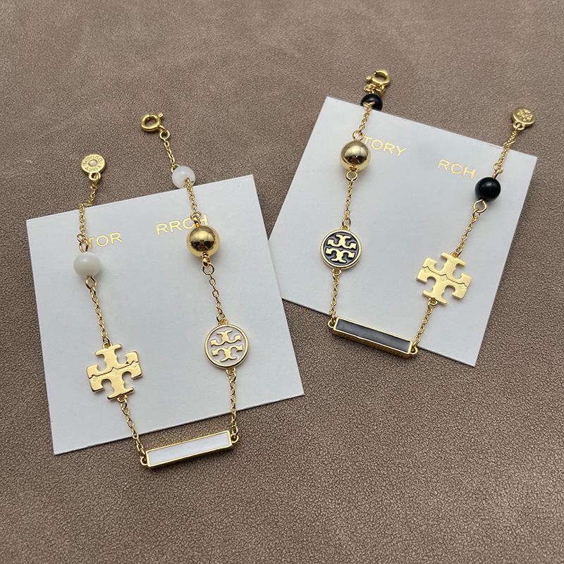 Set ogrlice i narukvice s dvostrukim T logom, emajl, bakar, elektroplatina, O-ogrlica, rhinestones privjesak