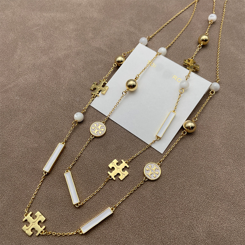 Set ogrlice i narukvice s dvostrukim T logom, emajl, bakar, elektroplatina, O-ogrlica, rhinestones privjesak