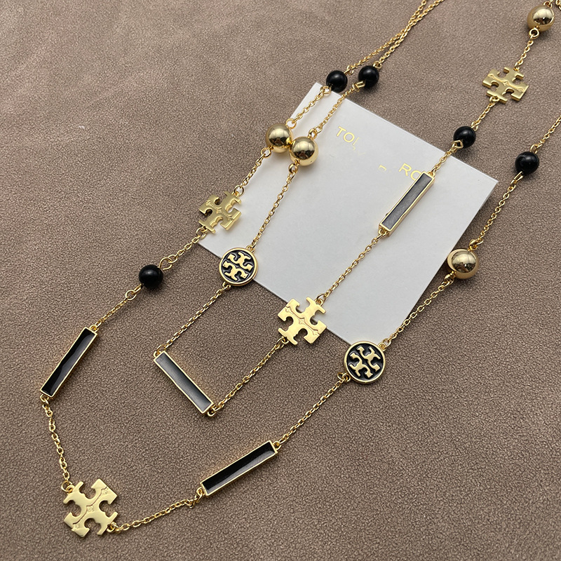 Set ogrlice i narukvice s dvostrukim T logom, emajl, bakar, elektroplatina, O-ogrlica, rhinestones privjesak
