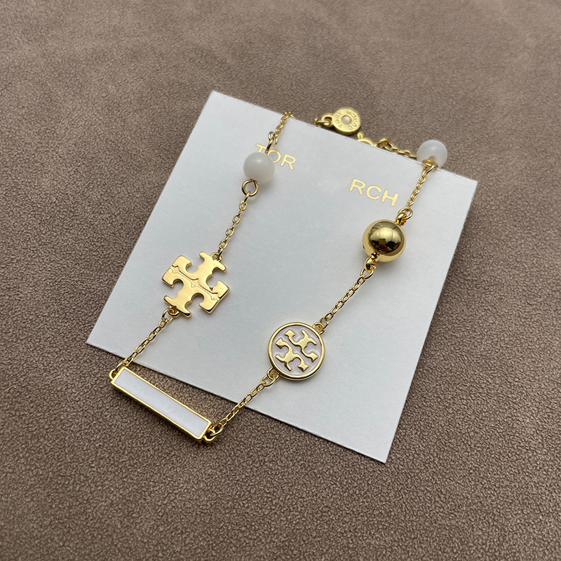 Set ogrlice i narukvice s dvostrukim T logom, emajl, bakar, elektroplatina, O-ogrlica, rhinestones privjesak